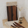 Modern wood serving board and knife set from Guatemala