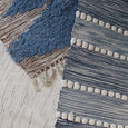 Layered textured blue and white rugs