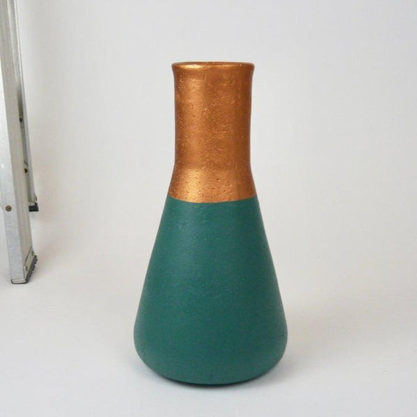 Teal and copper beaker-shaped vase 