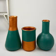 Teal and copper vases in different shapes