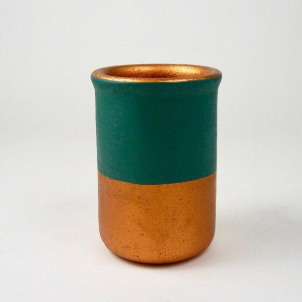 Teal and copper tube vase