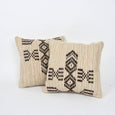 Two brown and beige patterned pillows 
