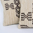Close up of two brown and beige patterned pillows 